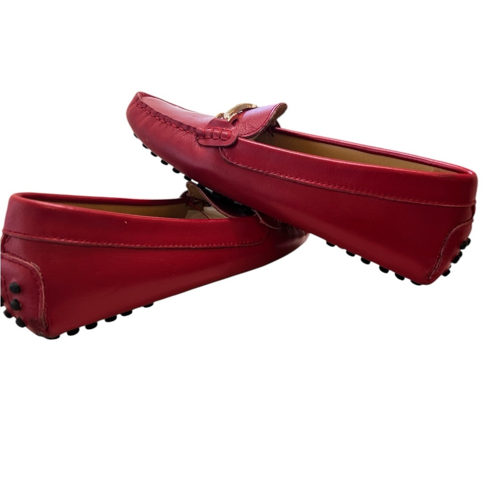 Ausland Red Driving Loafers Size 39 (US 8.5) Moccasin Flats Gold Bit Slip On - Picture 7 of 11